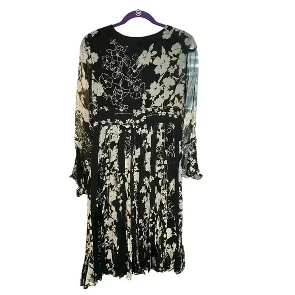 ECI New York Floral Dress Sz 12P Black Silk A Line Knee Length Formal - Picture 5 of 16